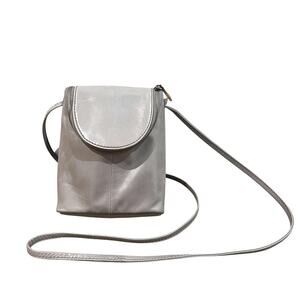 HOBO Crossbody Bag Womens Small Gray Leather Zip Around Flap Mini Purse Compact